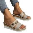 thumbnail image 4 of Womens Elastic Strappy Wedge Sandals Open Toe Summer Beach Low Wedges Shoes Beige 5.5, 4 of 7