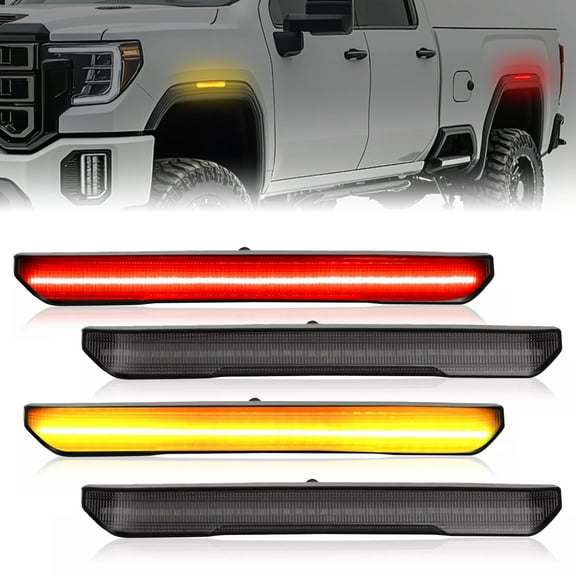 KOJEM Front&Rear LED Side Marker Lights Compatible with 2020-2024 GMC Sierra 2500HD 3500HD Canyon Replacement for 84185031 84806032 GM2550207 Front Amber Rear Red Smoke Lens 4 Pcs