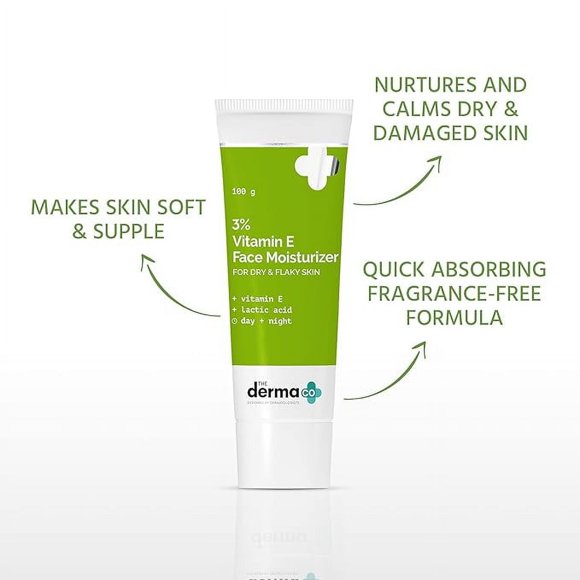 The Derma Co 3% Vitamin E Face Moisturizer Cream With Vitamin E & Lactic Acid For Dry & Flaky Skin - 100 G