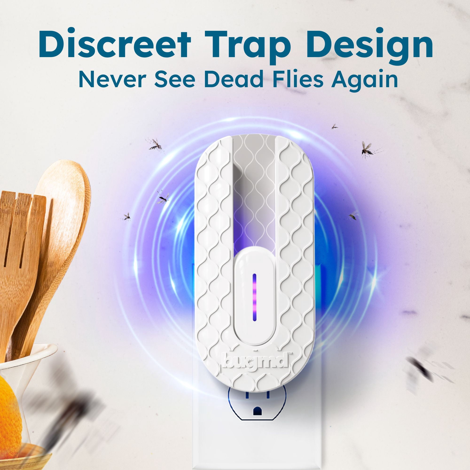 BugMD No Buzz Zone - Flying Insect Trap Catcher Indoor Fly Safer Home Fruit Traps for Gnat Moth Mosquito Bug Light Plug in Killer Refillable Uv Zapper Flea Inside and Indoors 1 Device + 6 Refill