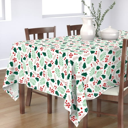 

Cotton Sateen Tablecloth 70 x 108 - Botanical Christmas Garden Pine Leaves Holly Branch Berries Green Red Berry Plants Winter Seasonal Print Custom Table Linens by Spoonflower