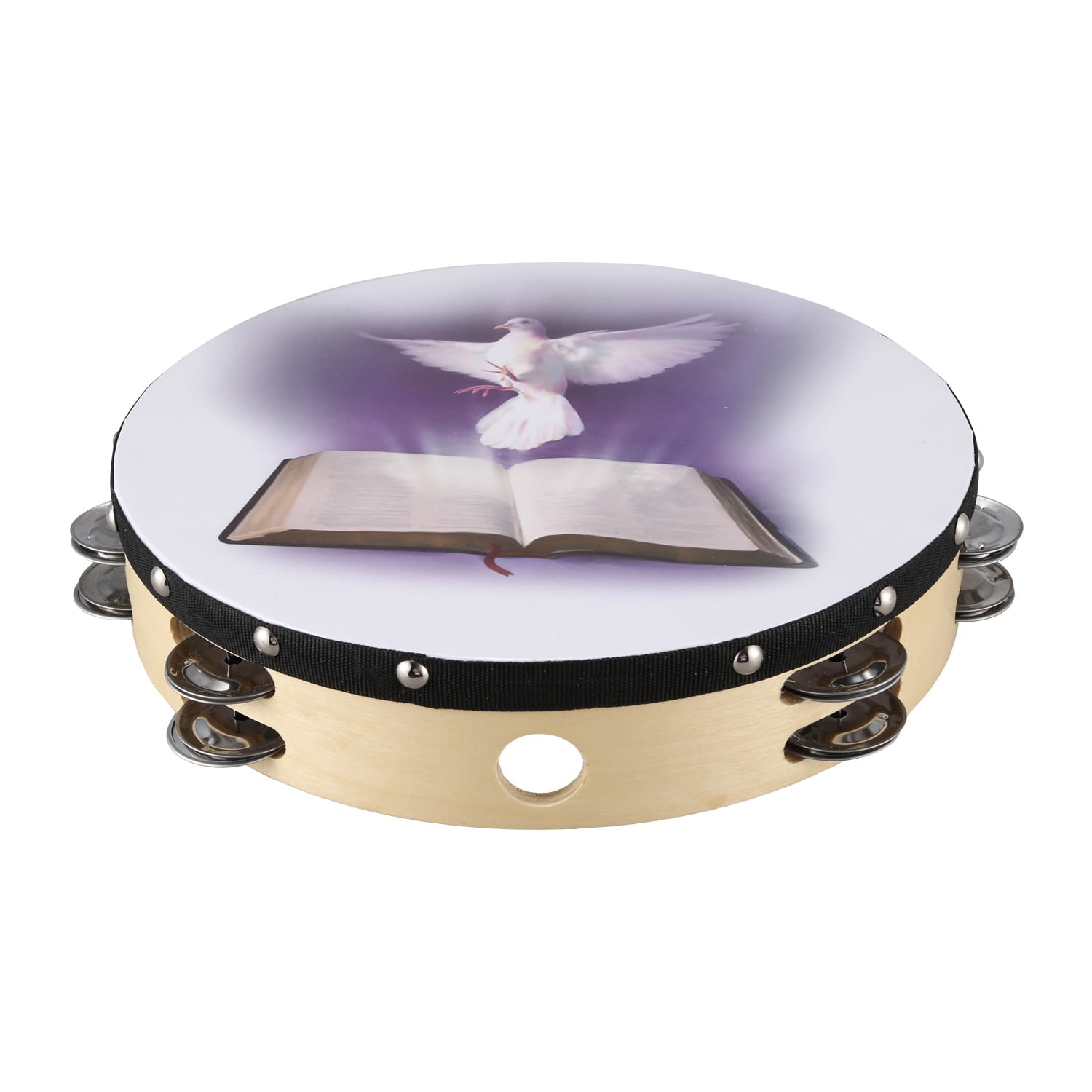10 Inch Wooden Tambourine Pigeon Bible Music Percussion Instrument