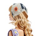 thumbnail image 2 of Ofertas Únicas 2 Pcs Bandana Triangular Pequeñas Flores Turbante de Punto Ganchillo Bufanda para el Cabello para Mujeres Beige Negro, 2 of 5