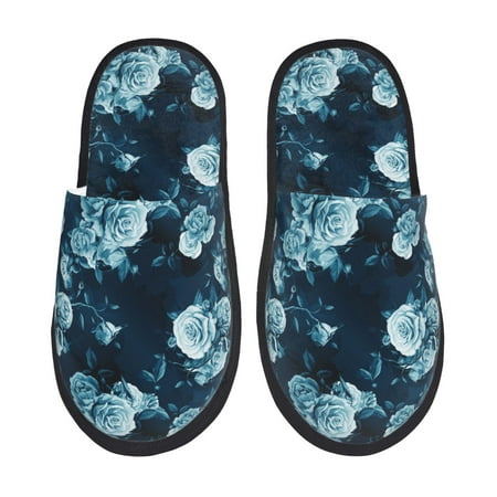 Balery Ink Rose Slient Indoor Furry Fleece Comfort House Shoes Soft Non-Slip Home Shoes Cotton slippers House Slippers-- Large