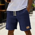 thumbnail image 2 of Besolor Men's Shorts Cotton Linen Casual Elastic Waist Drawstring Summer Lightweight Loose Beach Shorts with Pockets(Small,Dark Blue), 2 of 7