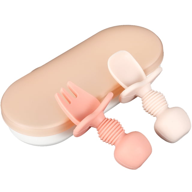 Muyoka Juego de utensilios para niños pequeños, utensilios de silicona para autoalimentación, juego de tenedor y cuchara para bebés antiahogo con barreras protectoras para ahogo, para bebés, niños peq Muyoka Hogar