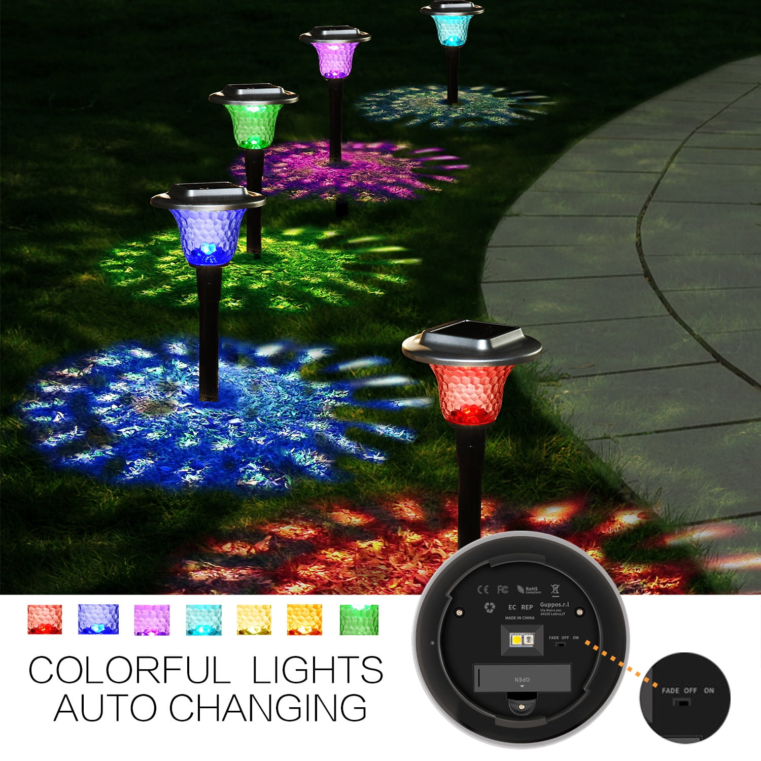 Gai Solar Outdoor Lights, Color Changing Pathway Colorful Bright Glass