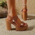 thumbnail image 5 of Rokment Womens Chunky Block High Heels Dressy Sandals 2026 Ladies Fashion Casual Leather Ankle Strap Platform Extra Heeled Summer Dress Shoes Comfortable Brown Size 8, 5 of 7