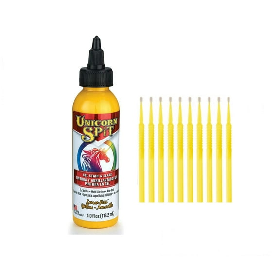 Unicorn SPiT Gel Stain & Glaze in One - 20 Complete Original & Sparkle Paint Collection with 10 TreBBies Fine Detail Sticks (4oz, Lemon Kiss)