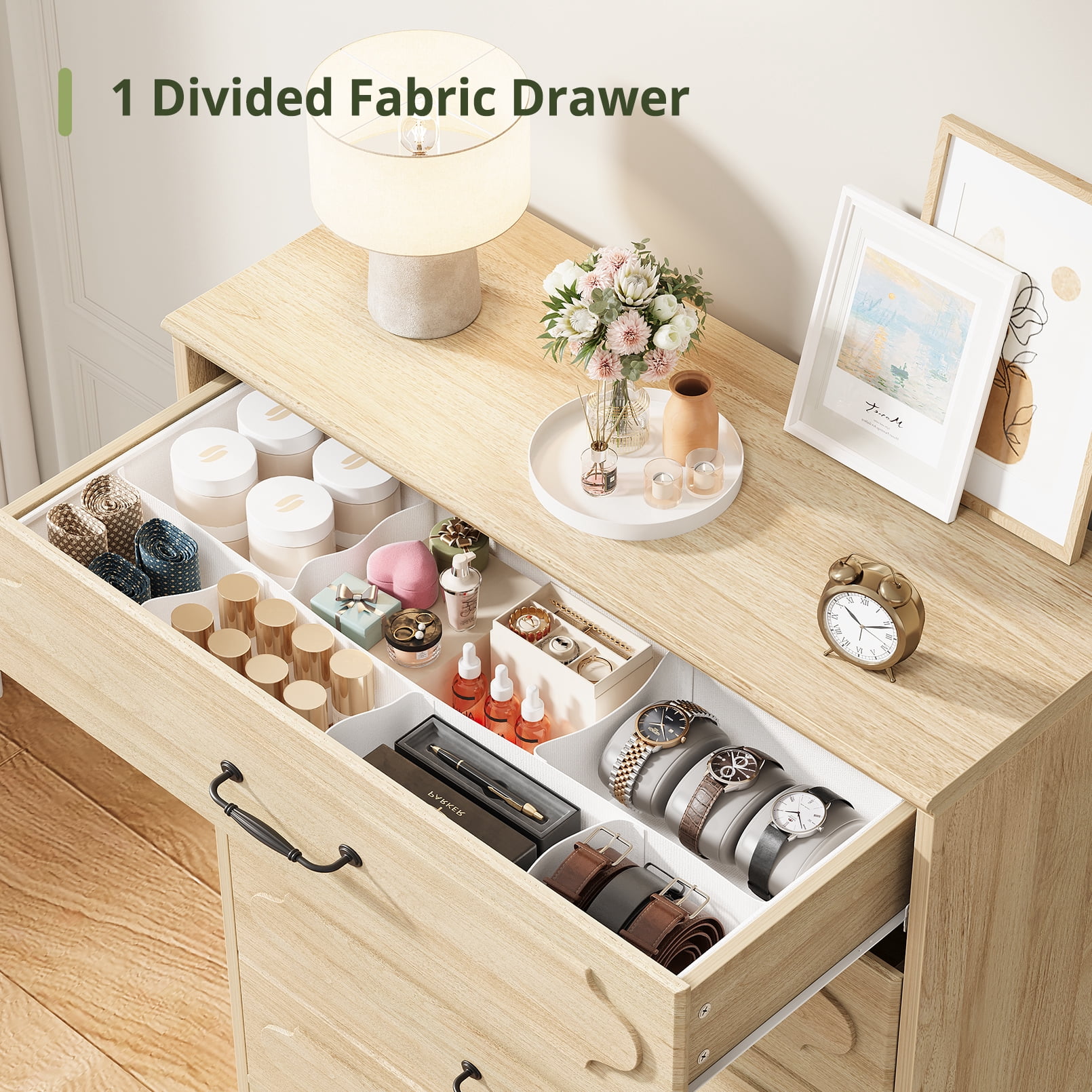 5-Drawer Dresser, OAK Tall Dresser for Bedroom, Narrow Chest of Drawers, Modern Vertical Storage Cabinet for Closet, Entryway or Living Room