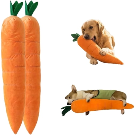 Giant Carrot Dog Toy 29.5 Inch Plush Dog Toy with Squeaker & Crinkle Soft Durable Puppy Teething Chew Toy Interactive Anti-Boredom Dog Toys for Small Medium Dogs (2pcs)