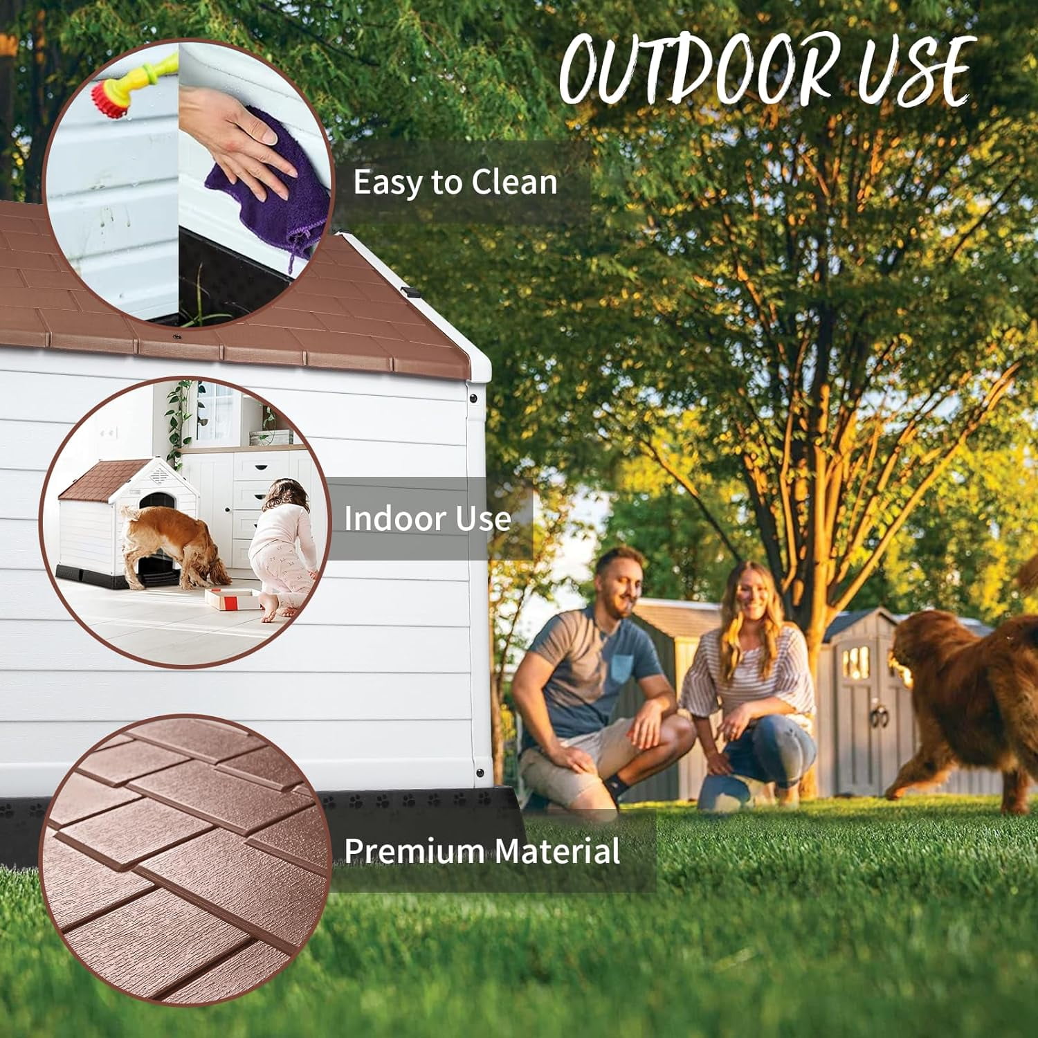 Waleaf Durable Waterproof Plastic Dog House for Small to Large Sized Dogs, Indoor Outdoor Doghouse with Elevated Floor