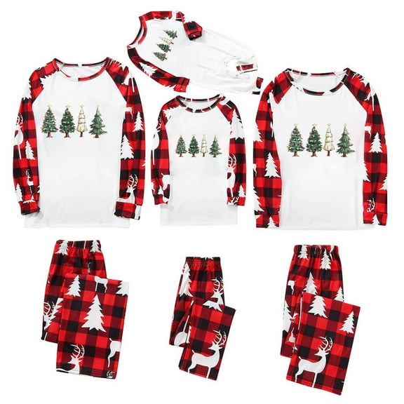 Odeerbi Christmas Pajamas for Family Holiday Long Sleeve Family Christmas Pajamas Matching Sets Dad Christmas Plaid Printed Blouse Tops   Pants Sleepwear Family Matching PJs Set Red