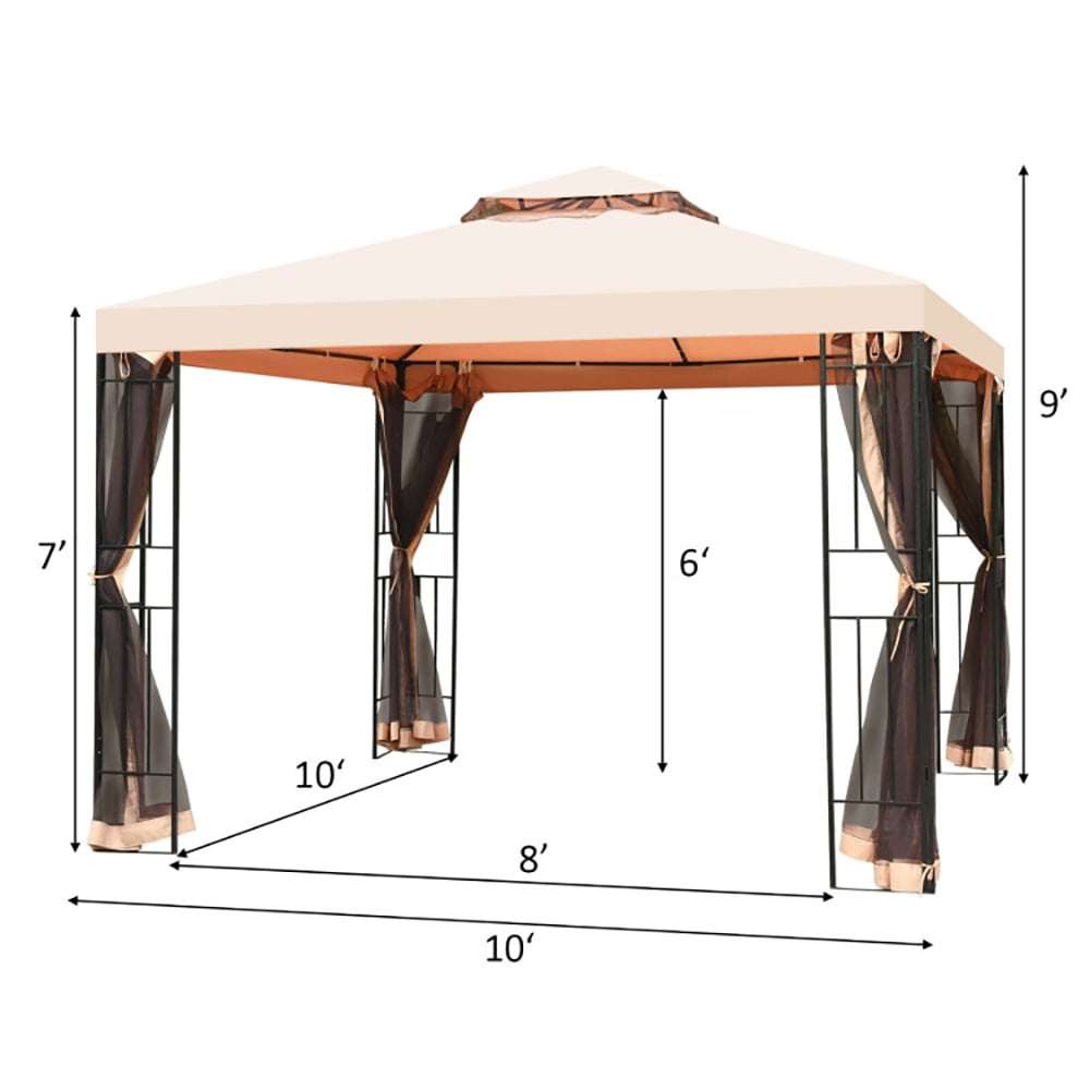 Aimee Lii 10 x 10 Feet 2-Tier Vented Metal Canopy with Mosquito Netting, Backyard Canopy Gazebo for Party Wedding BBQ Events