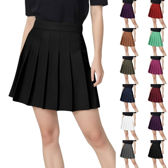 QATAINLAV Womens Pleated Skirt High Waist A Line Tennis Mini Skirts School Uniform Basic Dress with Casual Bottoms, Black, L, Gifts for Mom