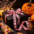 thumbnail image 3 of Black Spider Printed Halloween Ribbon, Pink Base Plastic Ribbon for Gift Wrapping, Halloween Party DIY Ornament Decor, Ideal for Gift Box, Jar Wrapping, Garland, Front Door, 3 of 5