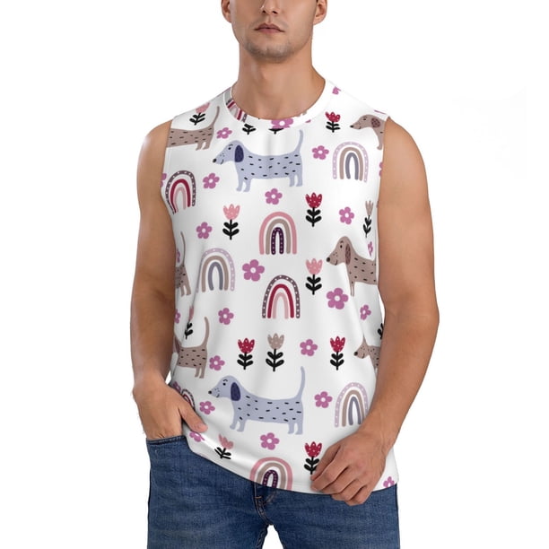 Fotbe Cute Dog Men's Camiseta sin Mangas Estampada para Hombres, Playera Casual para Gimnasio, Entrenamiento, Playa-Large