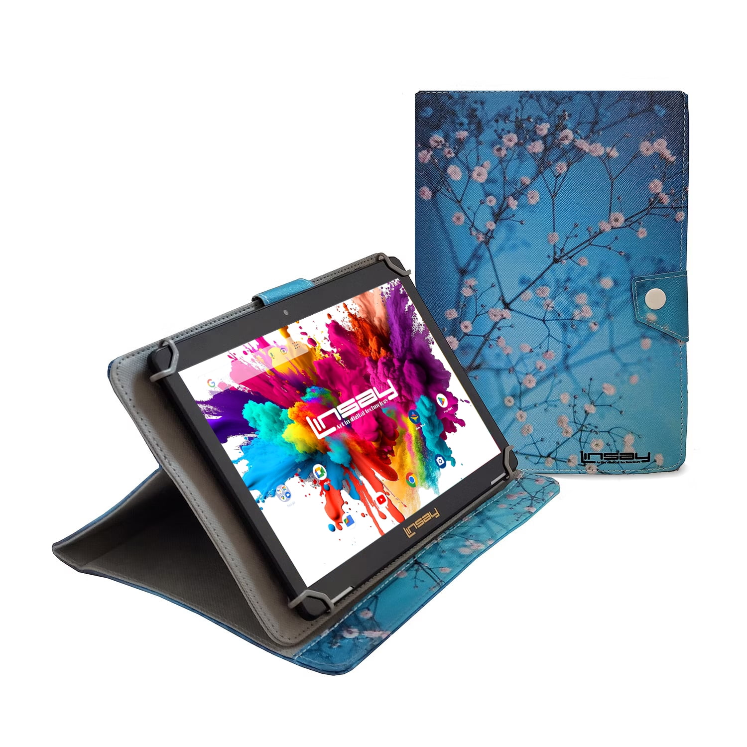 LINSAY 10.1" Octa Core 4GB RAM 128GB Storage Android 15 Tablet with case Flowers Marble, Pop Holder and Pen Stylus