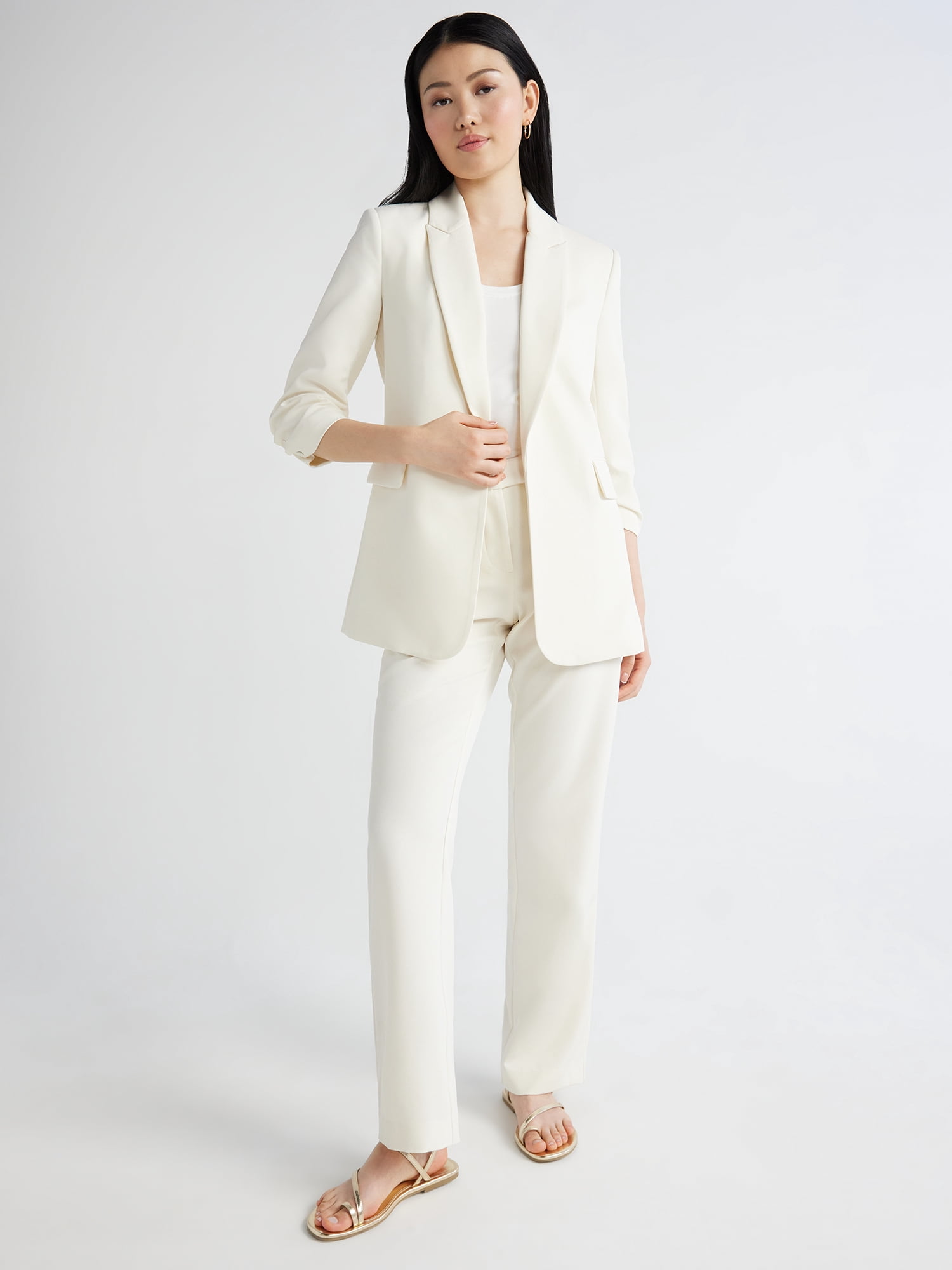 Scoop Women's Scrunch Sleeve Crepe Blazer with Buttons, Sizes XS-XXL