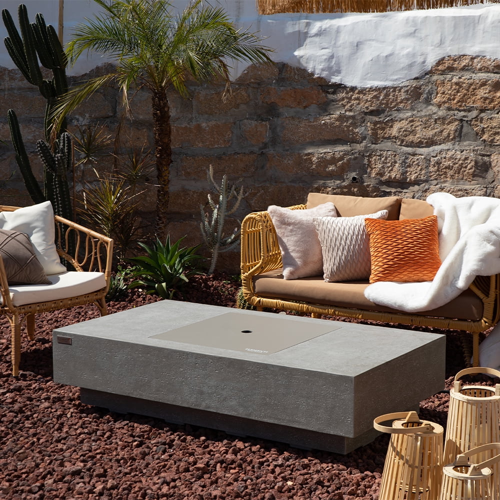 Elementi Plus Monte Carlo Propane Fire Pit for Outside Outdoor Fire Pit Table Smokeless Firepit Concrete Rectangular Fire Table Patio Heater Fireplace 60000 BTUs - Light Grey, 60 x 31.9 Inches