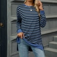thumbnail image 2 of Nmnitkp Women's Fashion Round Neck Splicing Stripe Long Sleeve Pocket Split Loose T-Shirt Top Fall and Winter Blouse with Pockets, 2 of 8