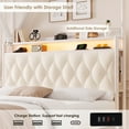 thumbnail image 2 of Hiphuta Queen Size Upholstered Canopy Bed with Charging Station & Storage Drawer, Button Tufted Headboard with LED Light, Queen Bed Frames for Adults, Beige, 2 of 8