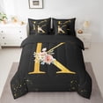 thumbnail image 2 of Homewish Gold Cartoon Monogrammed Twin Bedding Sets 7-Piece for Female, Initial K Letter Bedding Comforter Set, Groovy Rose Flower Reversible Sheet Sets, Ultra Soft Bedroom Decor, 2 of 7