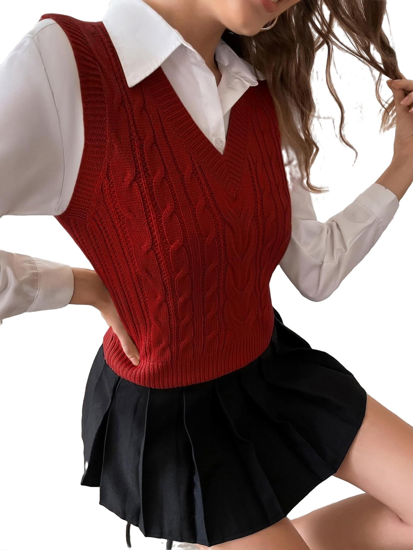 Burgundy sweater vest best sale womens