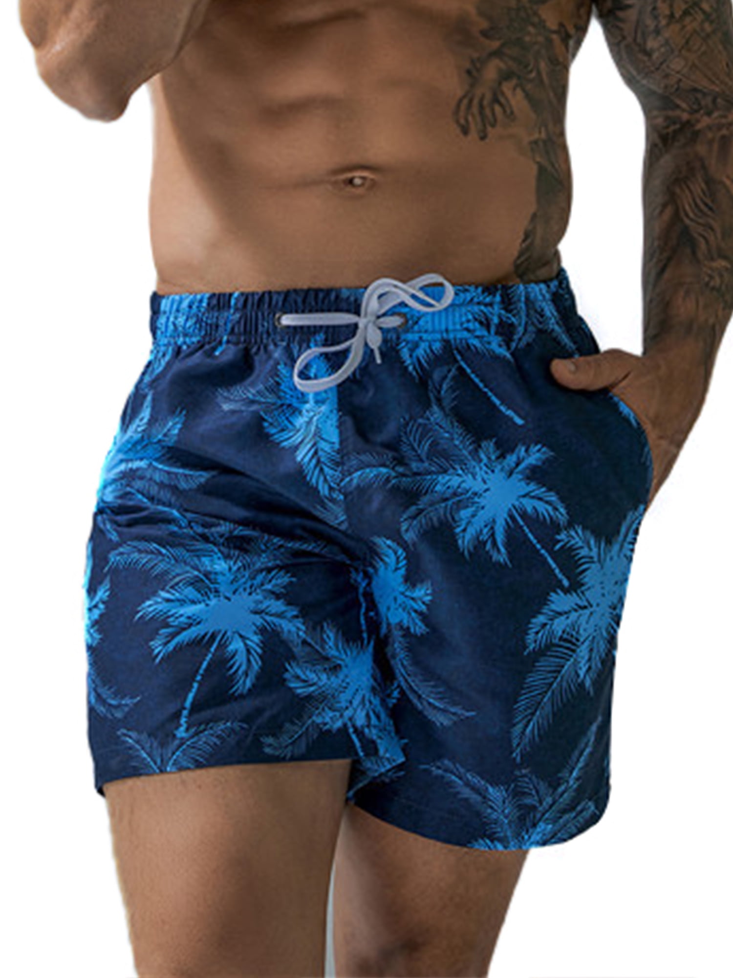 ANJUNIE Mens Printing Splicing Holiday Swim Trunks Quick Dry Multi-Pocket Overalls Shorts Pant 