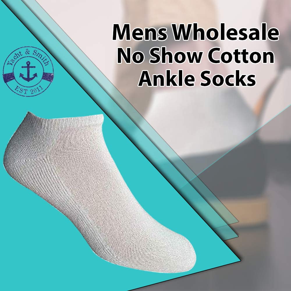 Yacht & Smith Mens Wholesale Bulk No Show Ankle Socks, Big And Tall Cotton Sport Athletic Sock Size 13-16