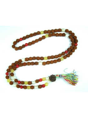 Mogul Yoga Gift- Coral, Pearl, Yellow Jade Meditation Prayer Hand Mala Crystal Rudraksha Japamala