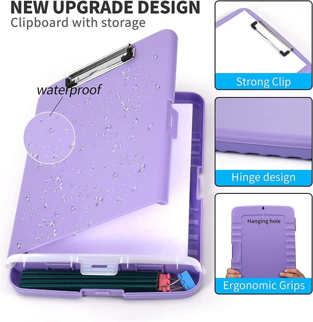 NOGIS Heavy Duty Plastic Clipboard with Storage and Pen Holder, Purple Enclosed Clipboard Box for Nurse, Driver, Contractor, Teacher