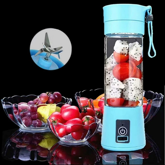 Mini Mélangeur Portable USB Rechargeable pour Fruits, Presse-Agrumes, Bouteille de 380 ml (Bleu)