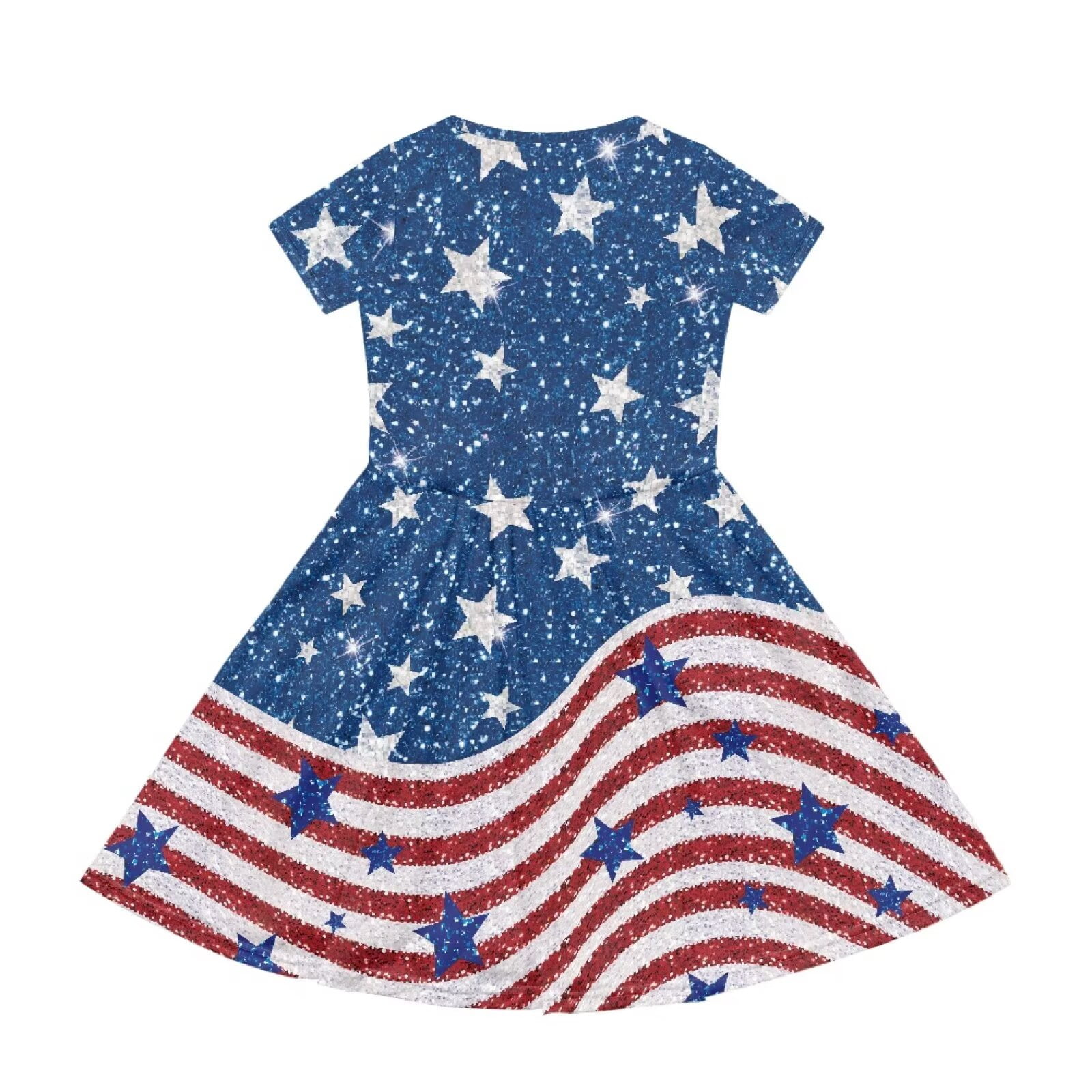 Uourmeti American Flag Patriot Girls Short Sleeve Dress Summer Casual Crew Neck Midi Independence Day School Swing Dresses July 4th Lightweight Soft A-Line Dress Beach Dresses with Pockets