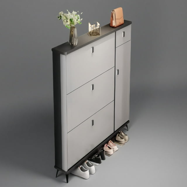 SOCE041 - Armoire à Chaussures Mince pour Entrée avec Rangement Rabattable - Gris (100 x 24 x 120 cm)