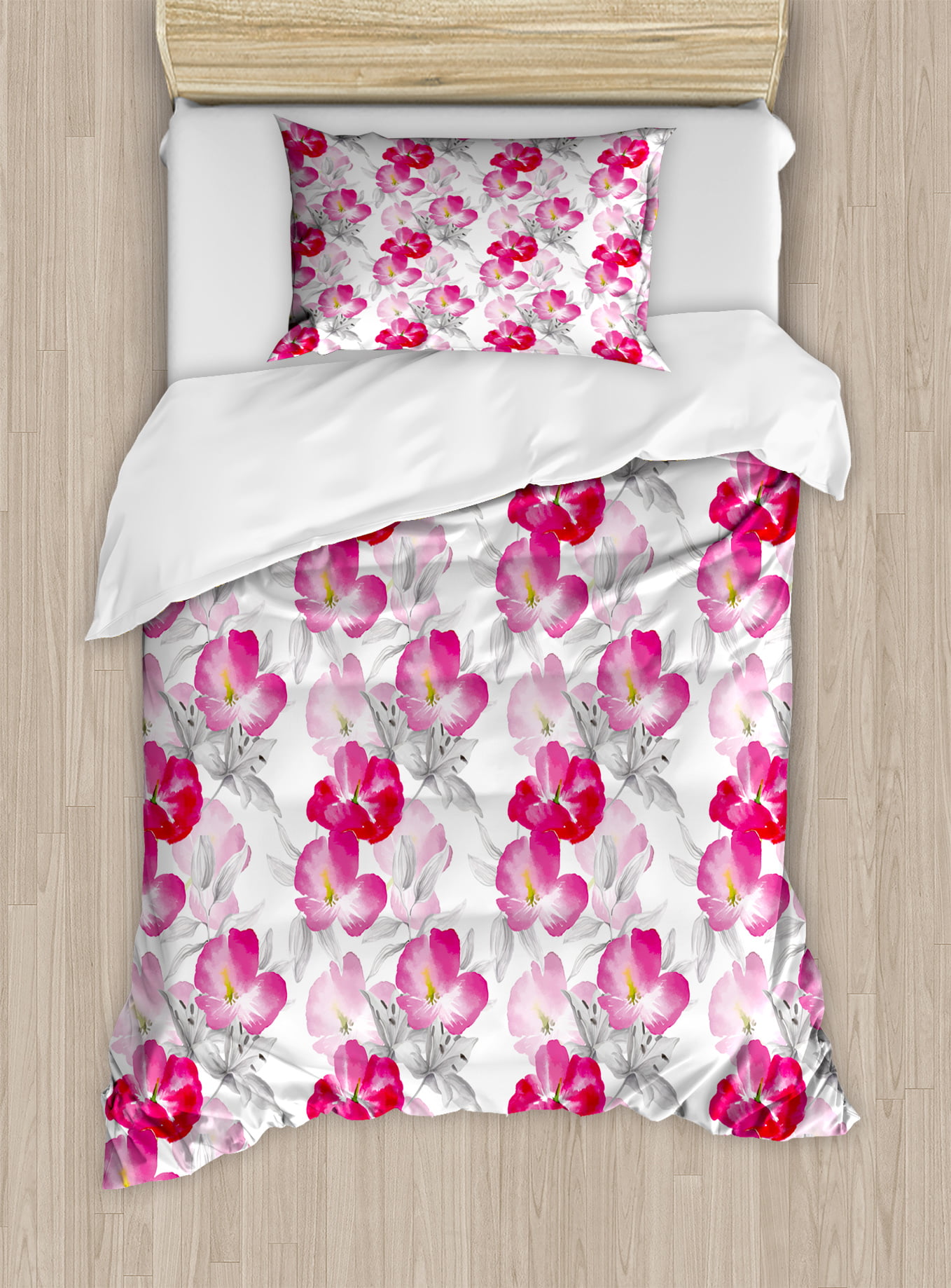 Floral Twin Size Duvet Cover Set, Watercolor Poppy Flowers Vivid Color ...