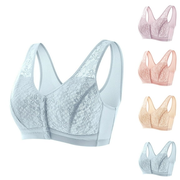 Hrsba Womens Summer Bra,Plus Size Bra for Womens,Woman's Lace Fashion Thin Style Ventilate Front Buckle Bra Without Steel Rim