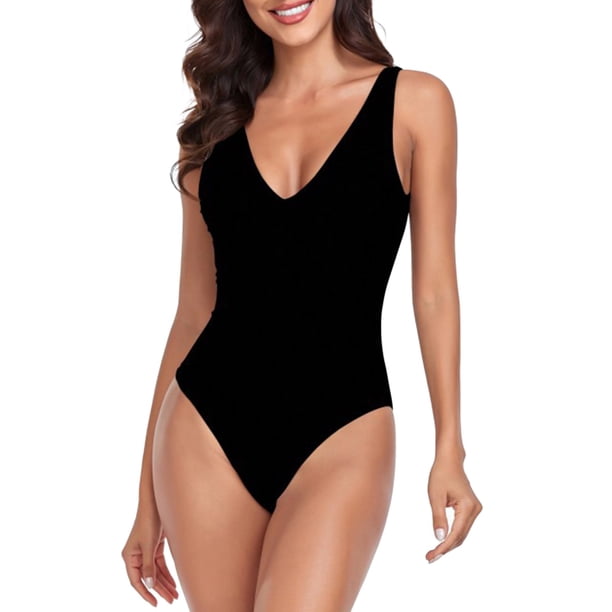 Gibobby Trajes de Baño para Mujer 2023 traje de baño dividido para mujer, traje de baño con cuello en V grande, femenino, sin espalda,(Negro,M)