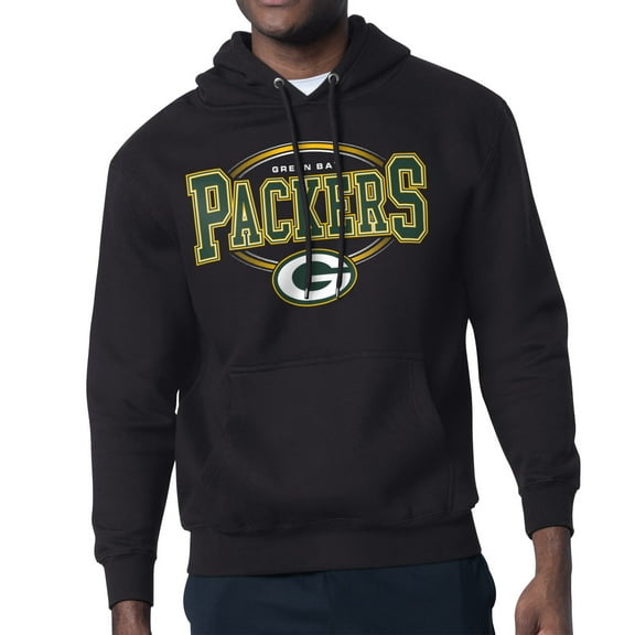 Men's Starter Black Green Bay Packers Team Track Graphic Pullover Hoodie
