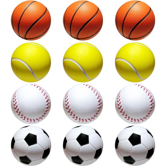 12Pcs Soft Sponge Foam Sports Balls, Footballs Basketball Tennis and Baseball Interactive Toys, Indoor Outdoor Mini Sports Balls Set for Kids