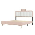 thumbnail image 6 of Harper & Bright Designs Full Size Upholstered Princess Bed with Bow-knot Headboard, Full Platform Bed with Light Strips and lden Metal Legs, White+Pink, 6 of 9