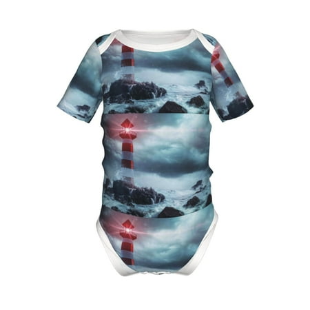 

Coaee Lighthouse in a Stormy Sea for Soft Baby Short-Sleeve Bodysuit Baby Climbing Clothes Baby Girls Boys Bodysuit Romper-9M
