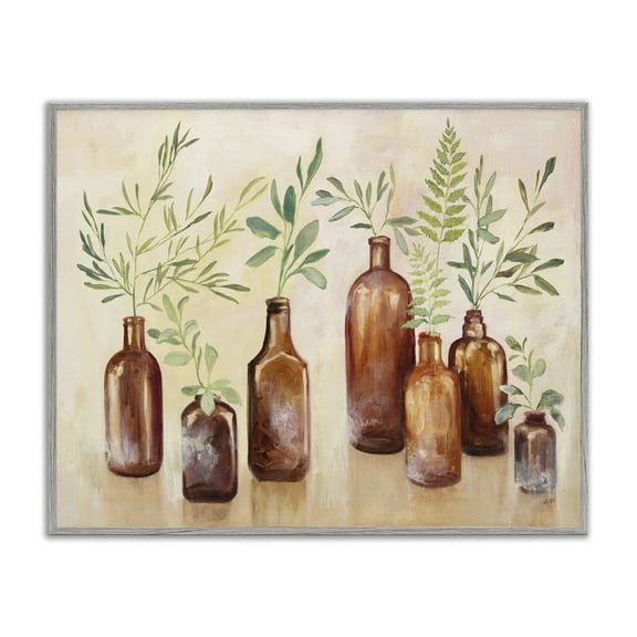 Stupell Industries Rustic Lodge Ferns and Plants Glass Jars Gray Framed Giclee Art, 14 x 11, by Julia Purinton