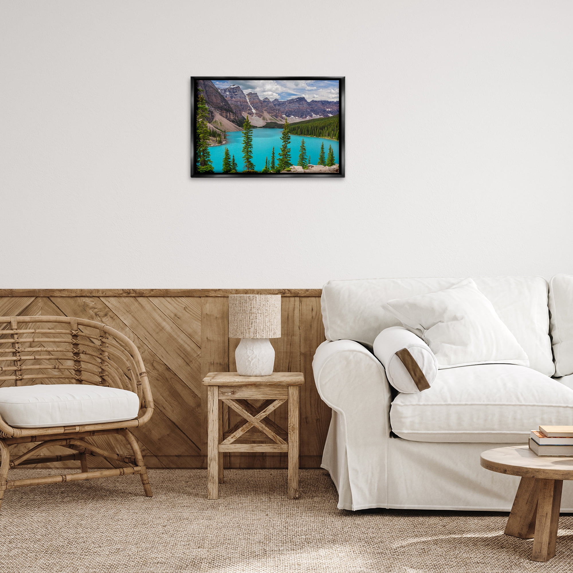 Stupell Industries Vivid Blue Valley Pond Landscape & Nature Photography Black Floater Framed Canvas Art Print Wall Art, 25 x 17
