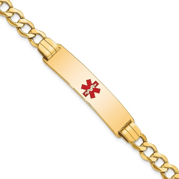 14K Medical Red Enamel Curb Link 5.9mm ID Bracelet (Weight: 10.28 Grams, Length: 8 Inches)