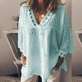 thumbnail image 2 of Women Blouses Women V Neck Pack Ladies Light Weight T Shirts Fuzzy Button up Womens Tunics with Buttons Tropical Shirt plus Size Lightweight Base Layer Loft Tops Womens Shirts Sleeves Pajama Green 3XL, 2 of 2