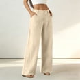thumbnail image 5 of aohooy Womens Pants Wide Leg High Waisted Summer Casual Button Up Palazzo Work Pant Beach Vacation Comfort Trousers with Pockets Beige,XXL, 5 of 8