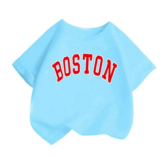 JAKANYQ T-Shirt Mode pour Filles Tout-Petits, Imprimé Mignon, Col Rond, Manches Courtes, T-Shirt d'Été Décontracté, Bleu 2-4 Ans