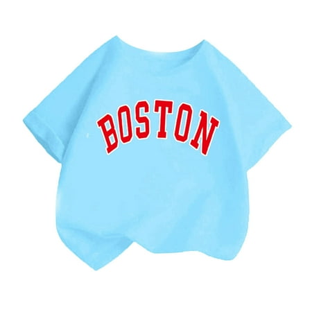 

CAHOLEI Kid Girls Fashion Cute Printed Round Neck Short Sleeve Tee Summer Casual Loose T Shirt Tops -Blue 4-6 Years
