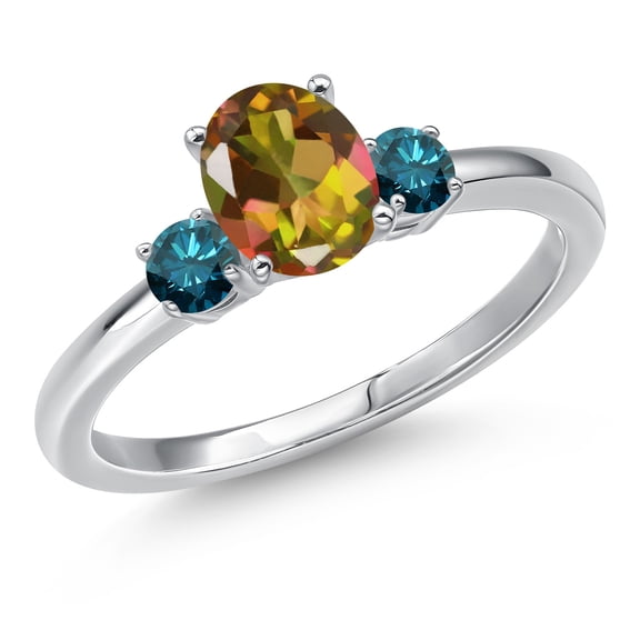 Gem Stone King 14K White Gold Mango Mystic Topaz and Blue Diamond Engagement Ring for Women | 1.40 Cttw | Oval 7X5MM | Gemstone November Birthstone | Size 9